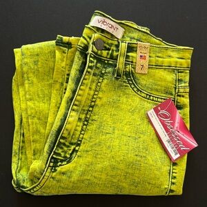 NWT Vibrant Neon Yellow Acid Wash Skinny Jeans sz 7